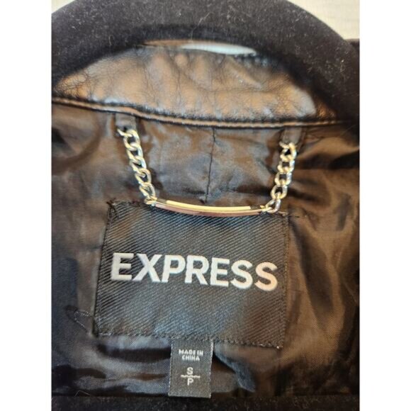 Express Womens Black Solid Long Sleeve Full Zip Faux Leather Biker Jacket Small - Picture 3 of 6
